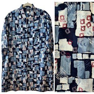 Triumph Of California Mens NWT Vintage Blue Geometric S/S Button Cotton Shirt XL